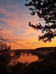 sunset over the river in Praha