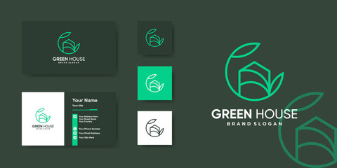 Geen house logo template suitable for plantation or agricultural business Premium Vector