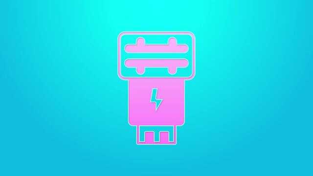 Pink line Photo camera flash icon isolated on blue background. 4K Video motion graphic animation