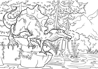Coloring book for children with a dinosaur hand-painted in cartoon style. A4. coloring page