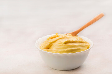 Traditional Italian polenta in white bowl