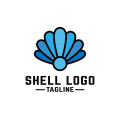 Blue seashell logo design template. The shell design is light blue to illustrate the technology. Suitable for digital technology corporate brand companies.