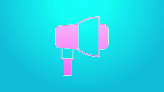 Pink line Studio light bulb in softbox icon isolated on blue background. Shadow reflection design. 4K Video motion graphic animation