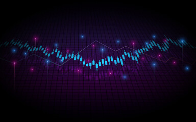 financial graph with up trend line candlestick chart in stock market on blue color background