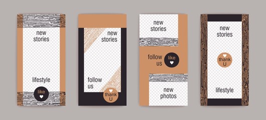 Design templates for social media banner. Set of vector frames for stories and posts. Contemporary boho style