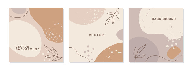 Abstract creative universal artistic templates set. Background with copy space for text, abstract colored shapes,leaves.  Editable organic  vector for posters, invitation, social media post, cover 