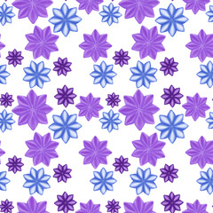 Purple and blue flowers, graphics. Seamless pattern for wallpaper, textile, shawl, carpet and any surface