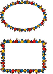 Obraz premium Decorative borders from drawn colorful gift boxes