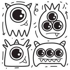 cute monster cartoon doodle design for coloring, backgrounds, stickers, logos, symbol, icons and more