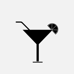 Wine glass of black color. Wine flask icon on white background