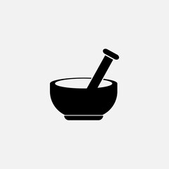 Pharmacy, pestle and mortar of black color. Medical Herbs icon on white background