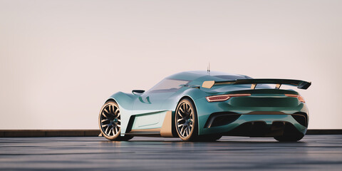 3D rendering of a brand-less generic concept car