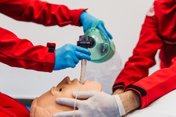 Cpr instructor training course for healthcare provider.  First aid. Close - up