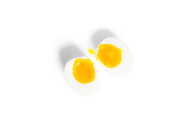 Peeled boiled egg halves isolated on a white background. Egg half.