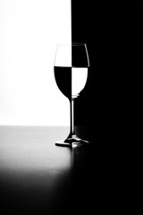 a glass of water and smoke on a black and white background