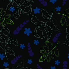 seamless floral pattern. silhouettes of  plants. Seamless pattern with wild herbs and grasses