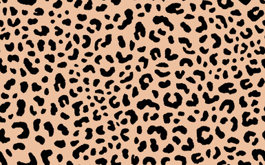 Abstract modern leopard seamless pattern. Animals trendy background. Beige and black decorative vector stock illustration for print, card, postcard, fabric, textile. Modern ornament of stylized skin - obrazy, fototapety, plakaty