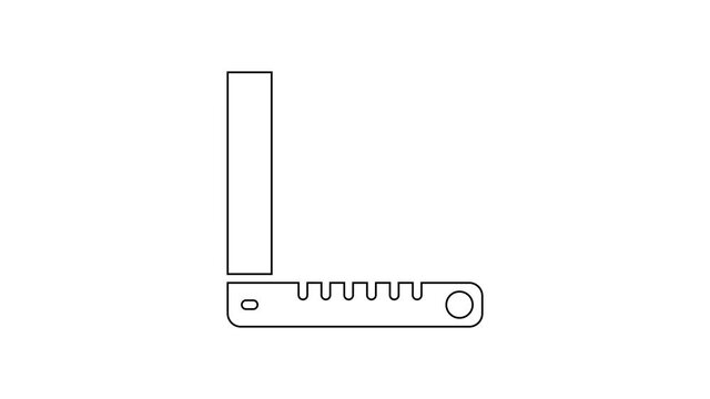 Black line Corner ruler icon isolated on white background. Setsquare, angle ruler, carpentry, measuring utensil, scale. 4K Video motion graphic animation
