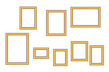 Set of squared golden vintage wooden frame for your design. Vintage cover. Place for text. Vintage antique gold modern rectangular frames. Template vector illustration