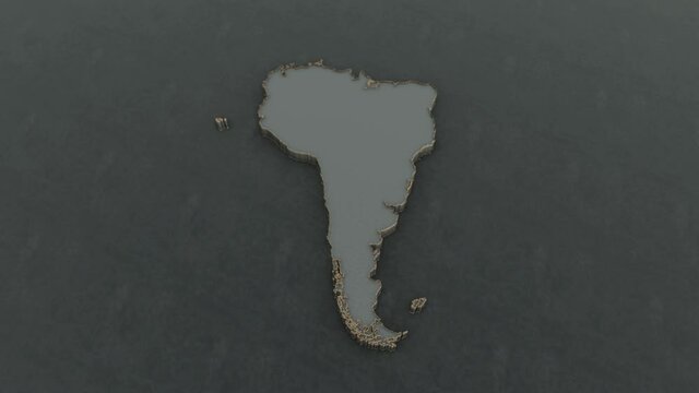 3D animation of the map of south america continent