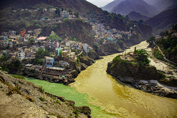 June 16 2019 Devparyag, Uttrakhand, confluence of rivers Alaknanda and Bhagirathi 