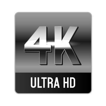 4K resolution label. High Definition Display Resolution. 4K Ultra HD badge. Metallic or silver 4k banner, vector illustration.