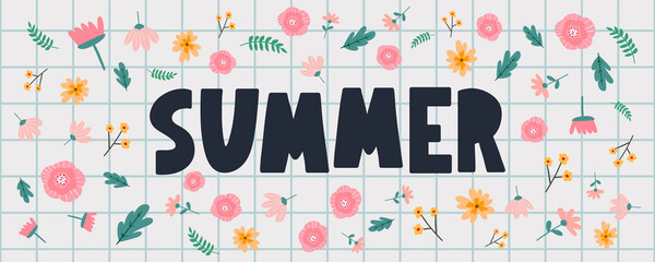 summer sale banner with flowers letter vector