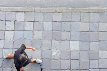 top view of people walking on sidewalk at daytime, city-life 