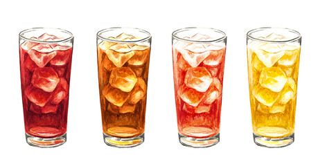 Glass of ice tea set. Watercolor hand drawn illustration isolated on white background - obrazy, fototapety, plakaty