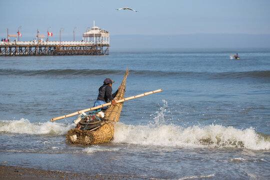 "Caballitos de Totora" a traditional way of sailing near the coast, used by Fishermen from the North of Peru, a great tourist and cultural attraction