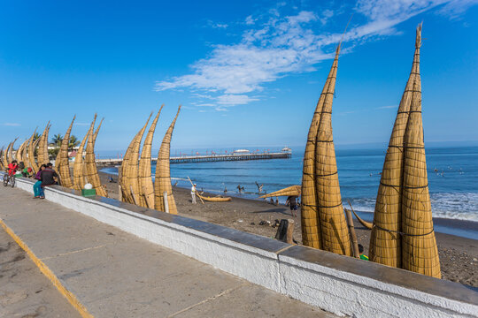 "Caballitos de Totora" a traditional way of sailing near the coast, used by Fishermen from the North of Peru, a great tourist and cultural attraction