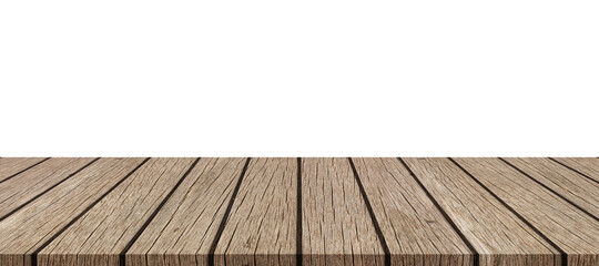 Empty top wood table isolated on white background used for display or montage your products