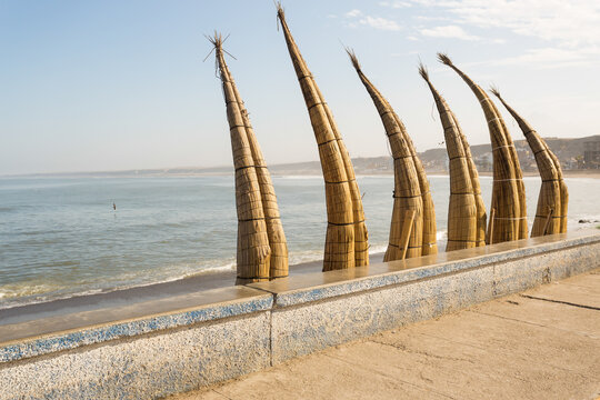 "Caballitos de Totora" a traditional way of sailing near the coast, used by Fishermen from the North of Peru, a great tourist and cultural attraction