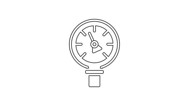 Black line Pressure water meter icon isolated on white background. 4K Video motion graphic animation