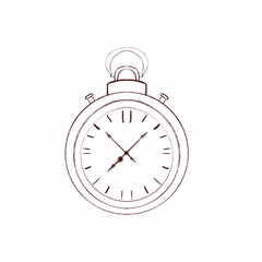 Pocket watch, timer, stopwatch. Round antique clock. Raster illustration. Pencil sketch 
