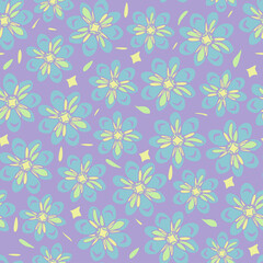 Vector seamless pattern with colorful abstract flowers. Decorative flowers design.