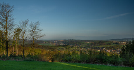 Meadows over Vizovice town with sunrise and fresh color air in east Moravia