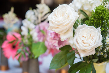 Bouquet of white roses with blurred background