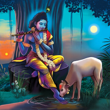 Lord Krishna High Resolution Digital Painting Stock Illustration | Adobe  Stock