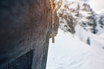 wooden cross under the black pond under the cracks - Polish Tatra mountains