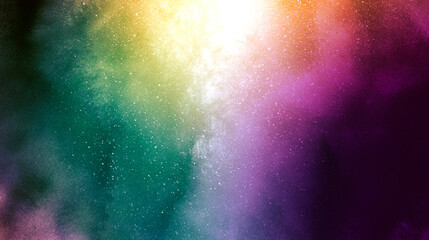 Green violet orange digital wallpaper.Abstract space background. Sky banner. Space digital  texture. Watercolor and glitter texture