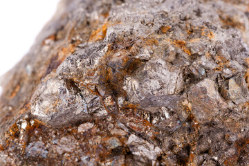 stone macro mineral arsenopyrite on a white background