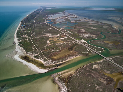 Arabat Spit Aerial Top View, Azov Sea, Ukraine