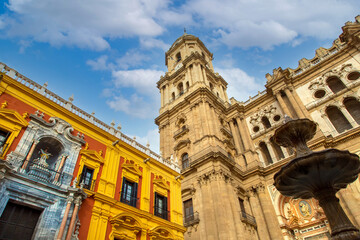 Obraz premium Scenic Catholic Central Cathedral of Malaga (Catedral de Encarnacion), Andalusia, Spain.