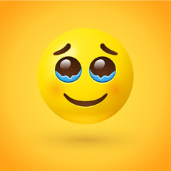 Happy crying emoji face on yellow background