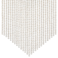 Natural pale pearl beads (necklace) hanging in a shape of downward arrow, isolated on white