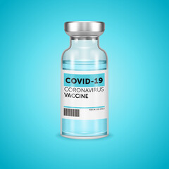 Covid 19 corona virus vaccine illustration on light blue background