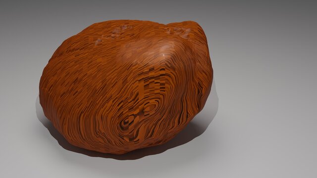 3D Illustration of a Rock with Brown Black Thin Lines Lying on Grey Background