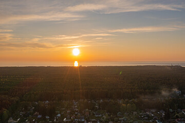 Estonia. Narva. May 16, 2021. Suburban areas. Sunset View from the top with a drone