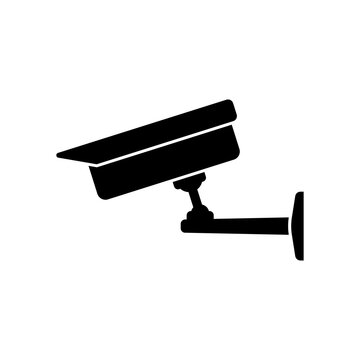 CCTV camera icon. Black silhouette. Side view. Vector simple flat graphic illustration. The isolated object on a white background. Isolate.